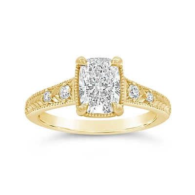 New Brilliance Lab Grown 1.62CTW Cushion Cut Diamond Ring in 14K Yellow Gold