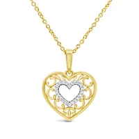 Loving Hearts Diamond Filigree Heart Pendant in 10K Yellow Gold