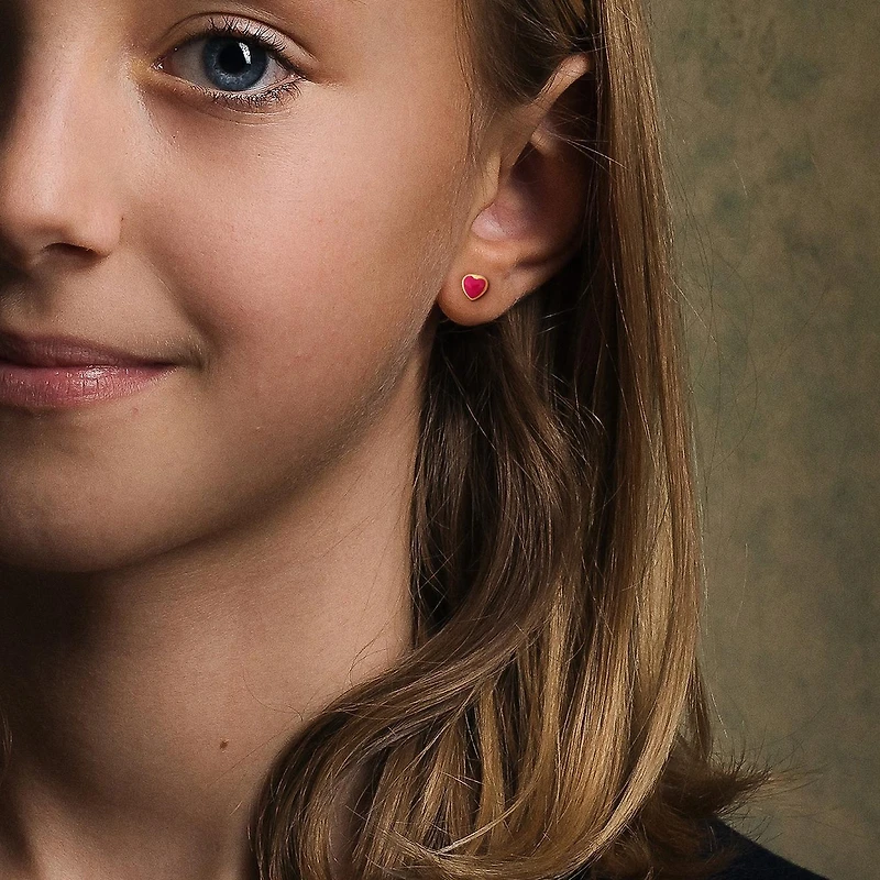 Julianna B Children's 14K Yellow Gold Pink Enamel Heart Earring