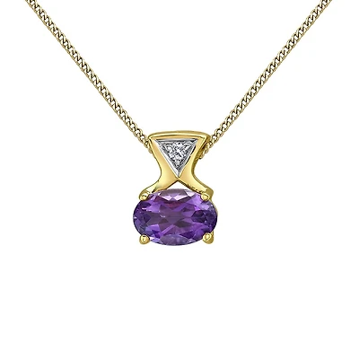 10K Yellow Gold Amethyst & Diamond 18" Pendant