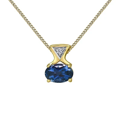 10K Yellow Gold Sapphire & Diamond 18" Pendant