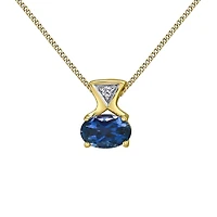 10K Yellow Gold Sapphire & Diamond 18" Pendant