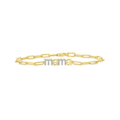 Diamond Mama Paperclip Bracelet in 18K Yellow Gold Vermeil