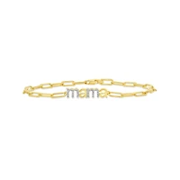 Diamond Mama Paperclip Bracelet in 18K Yellow Gold Vermeil