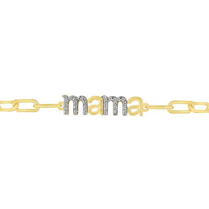 Diamond Mama Paperclip Bracelet in 18K Yellow Gold Vermeil