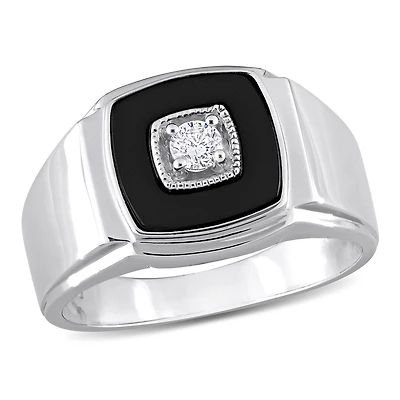 Julianna B Sterling Silver Black Onyx & Diamond Ring