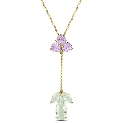 Julianna B Yellow Plated Sterling Silver Amethyst & Green Quartz Pendant 17"