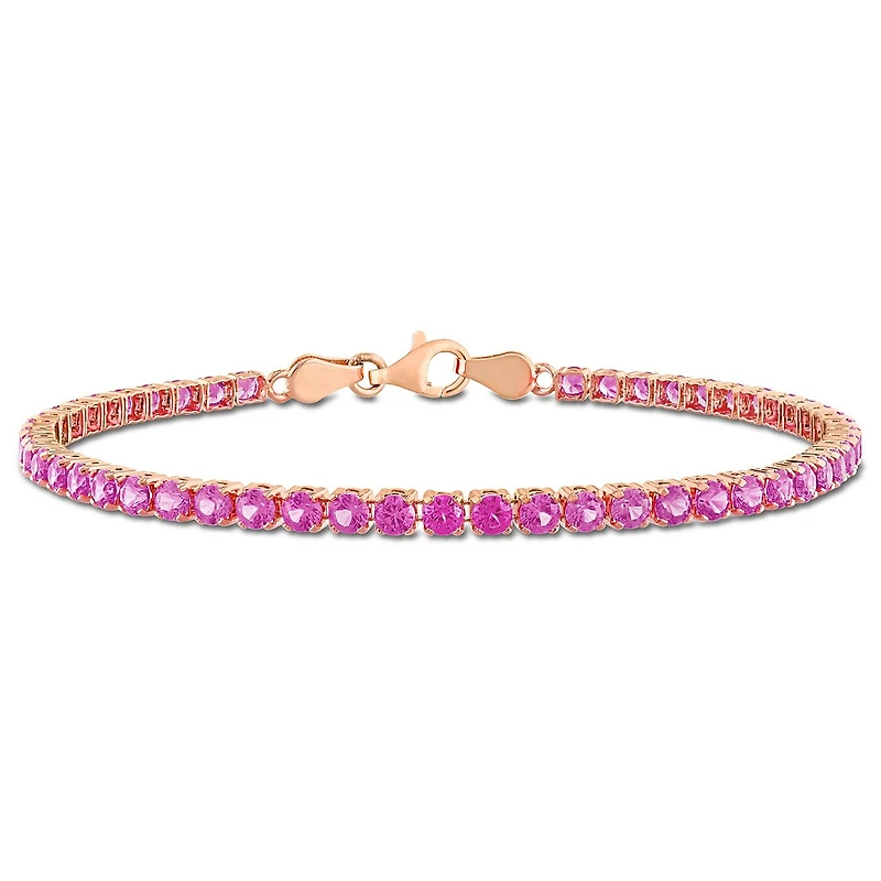 Julianna B Rose Plated Sterling Silver Created Pink Sapphire Bracelet 7.25"
