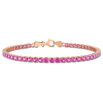 Julianna B Rose Plated Sterling Silver Created Pink Sapphire Bracelet 7.25"