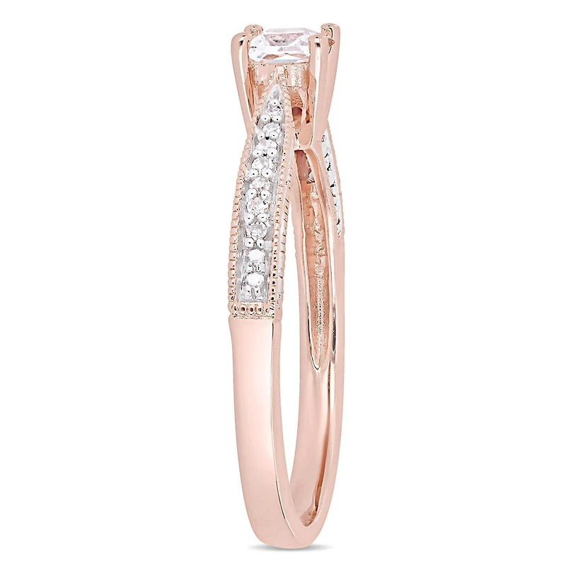 Julianna B Rose Plated Sterling Silver Created White Sapphire And Diamond Ring