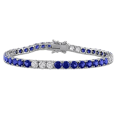Julianna B Sterling Silver Created Blue & Created White  Sapphire Bracelet 7.5"