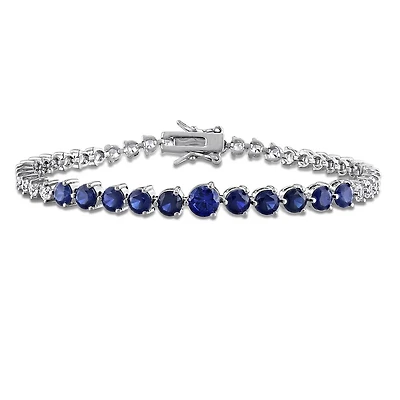 Julianna B Sterling Silver Created Blue & Created White Sapphire Bracelet 7.25"