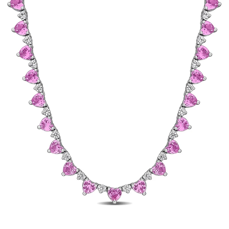 Julianna B Sterling Silver Created Pink & Created White Sapphire Necklace 16"