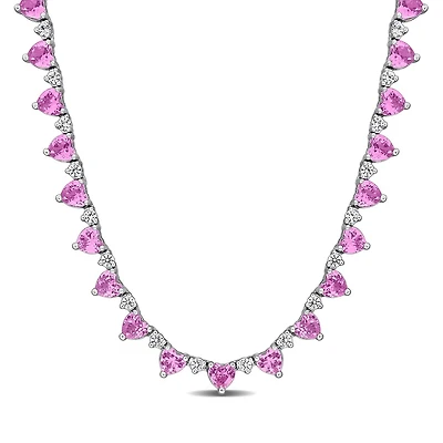 Julianna B Sterling Silver Created Pink & Created White Sapphire Necklace 16"
