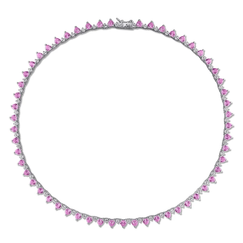 Julianna B Sterling Silver Created Pink & Created White Sapphire Necklace 16"