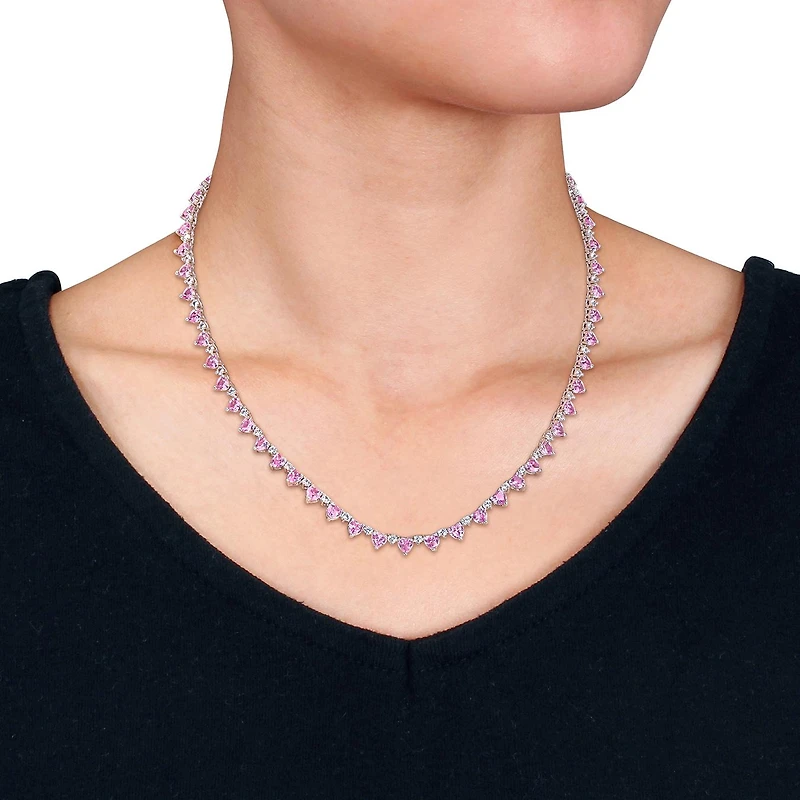 Julianna B Sterling Silver Created Pink & Created White Sapphire Necklace 16"