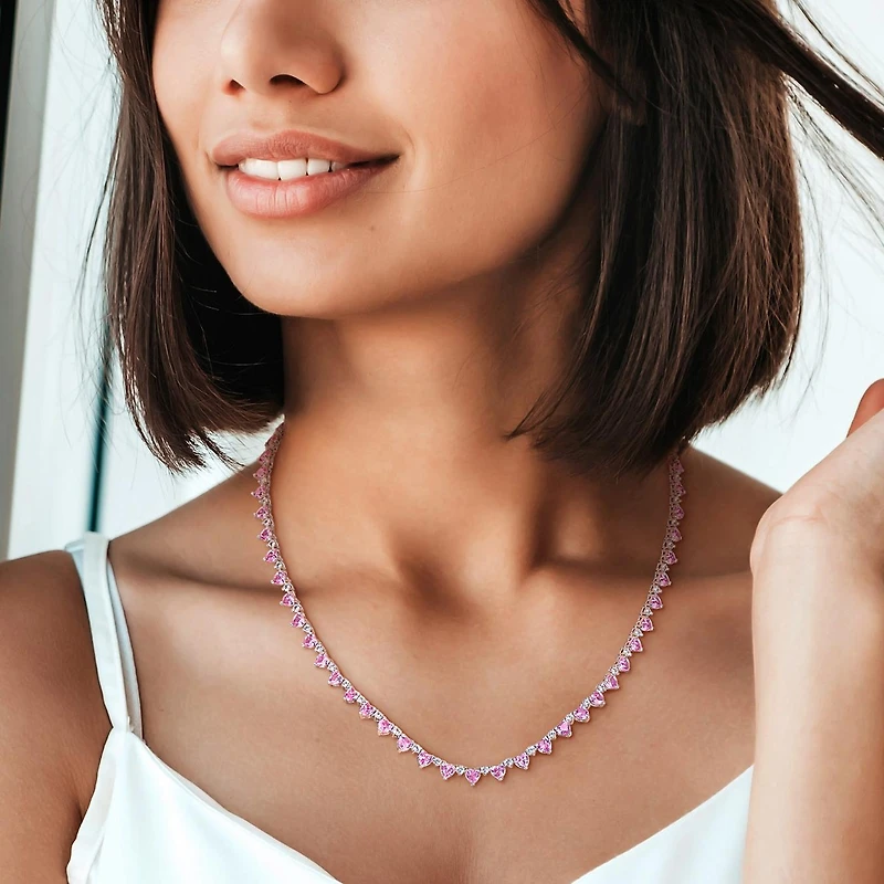 Julianna B Sterling Silver Created Pink & Created White Sapphire Necklace 16"