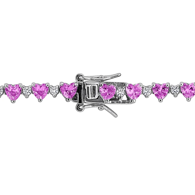 Julianna B Sterling Silver Created Pink & Created White Sapphire Bracelet 7"