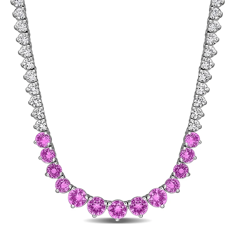 Julianna B Sterling Silver Created Pink & Created White Sapphire Necklace 18"