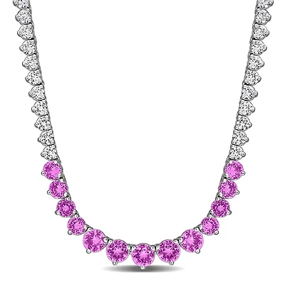 Julianna B Sterling Silver Created Pink & Created White Sapphire Necklace 18"