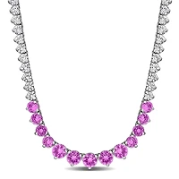 Julianna B Sterling Silver Created Pink & Created White Sapphire Necklace 18"