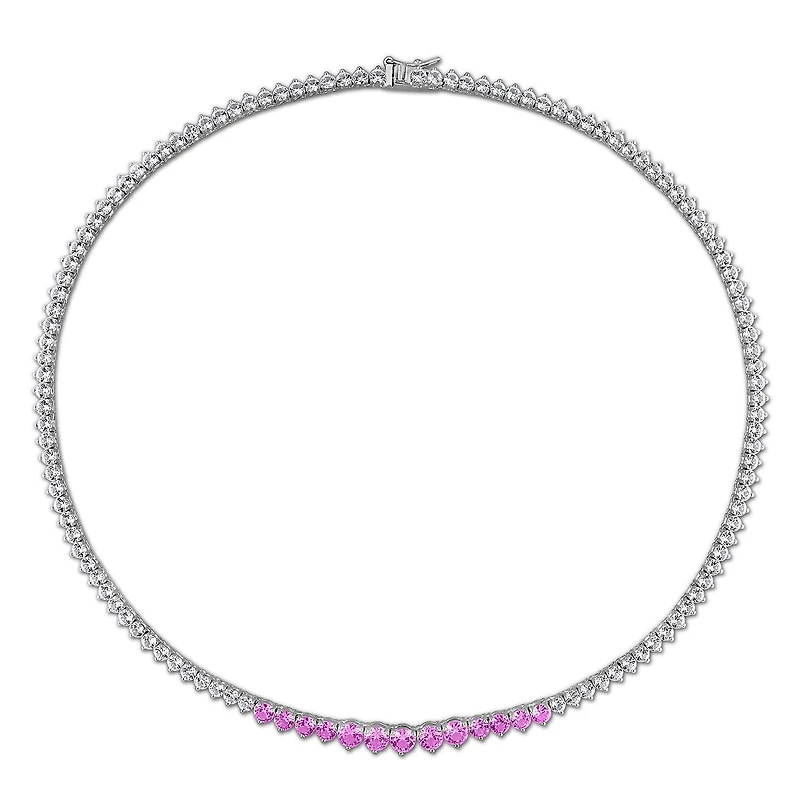Julianna B Sterling Silver Created Pink & Created White Sapphire Necklace 18"