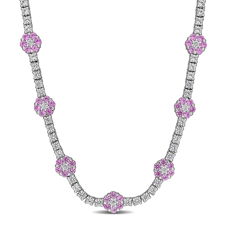 Julianna B Sterling Silver Created Pink & Created White Sapphire Necklace 16"+2