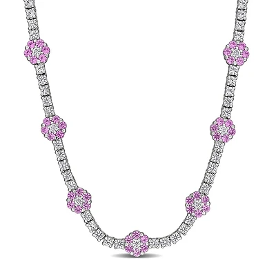 Julianna B Sterling Silver Created Pink & Created White Sapphire Necklace 16"+2