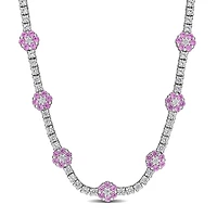 Julianna B Sterling Silver Created Pink & Created White Sapphire Necklace 16"+2