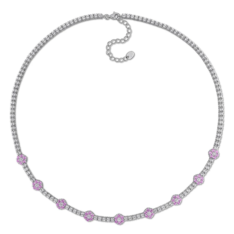 Julianna B Sterling Silver Created Pink & Created White Sapphire Necklace 16"+2