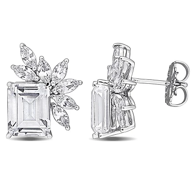 Julianna B Sterling Silver Created White Sapphire Cluster Earrings