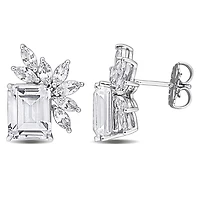 Julianna B Sterling Silver Created White Sapphire Cluster Earrings
