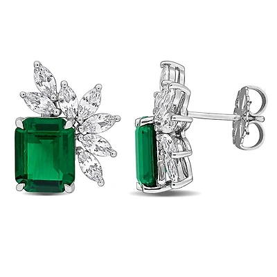 Julianna B Sterling Silver Created Emerald & Created White Sapphire Earrings