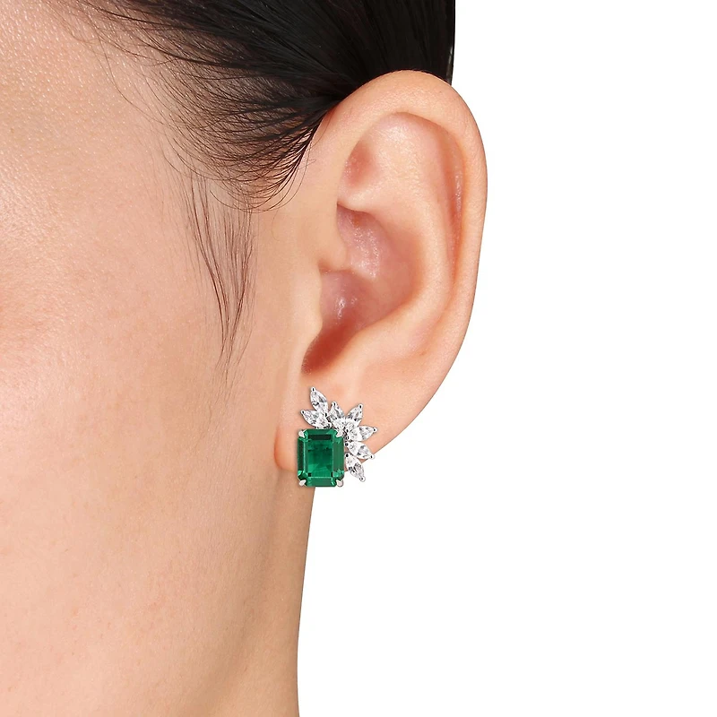 Julianna B Sterling Silver Created Emerald & Created White Sapphire Earrings