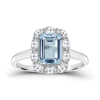 Sterling Silver Aquamarine And White Zircon Ring
