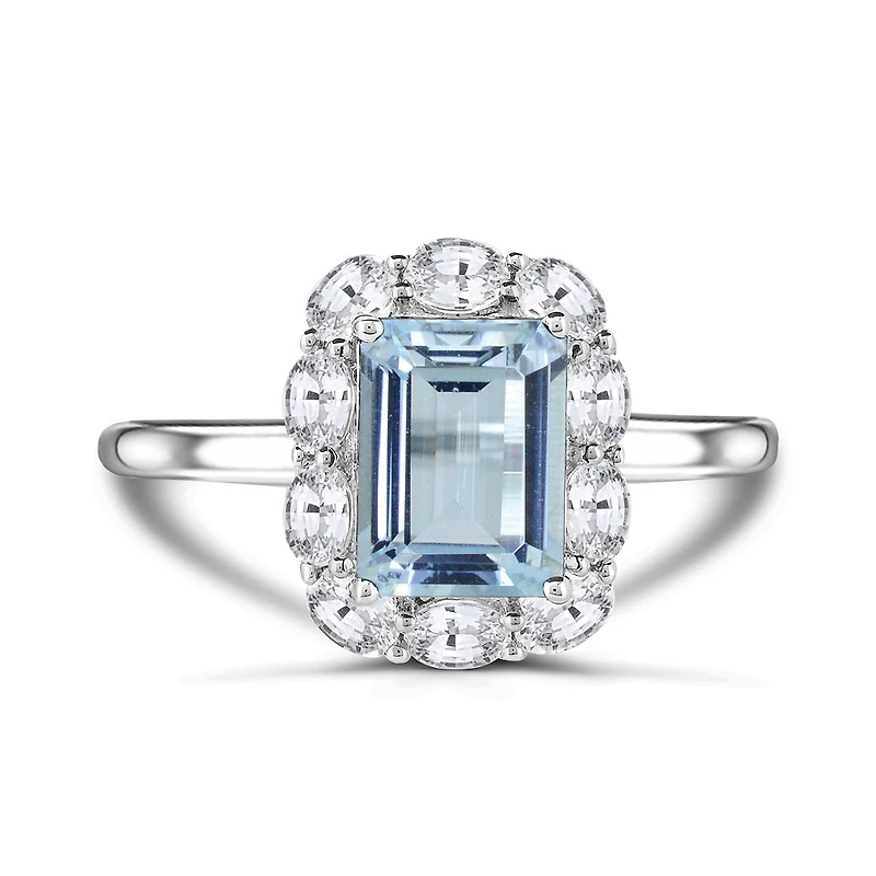 Sterling Silver Aquamarine And White Zircon Ring