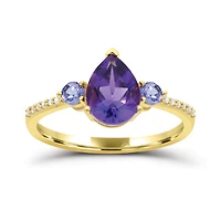 10K Yellow Gold Amethyst, Tanzanite & Diamond Ring