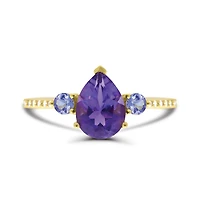 10K Yellow Gold Amethyst, Tanzanite & Diamond Ring