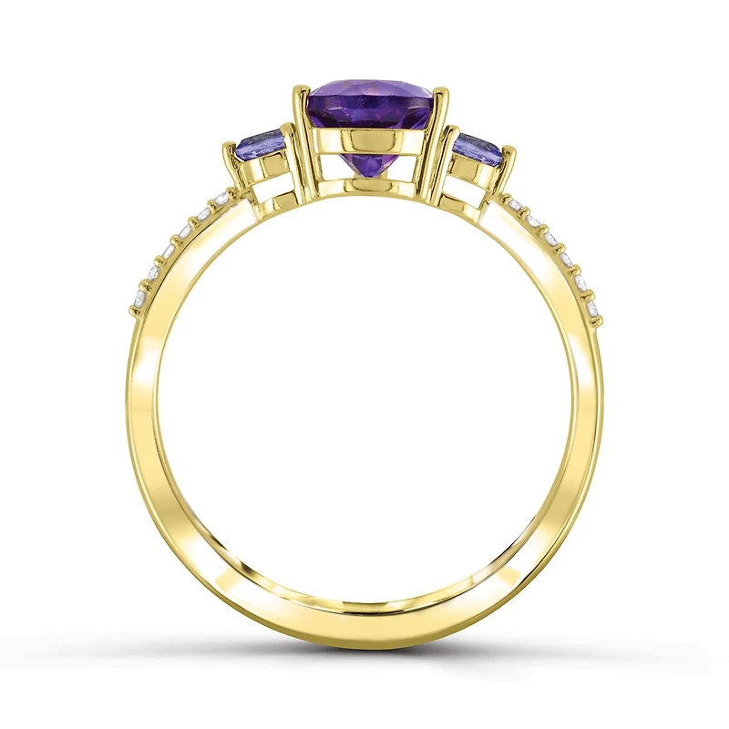 10K Yellow Gold Amethyst, Tanzanite & Diamond Ring