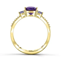10K Yellow Gold Amethyst, Tanzanite & Diamond Ring
