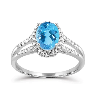 Sterling Silver Blue Topaz & Created White Sapphire Ring