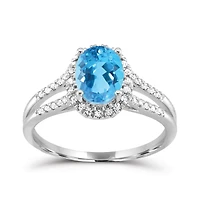 Sterling Silver Blue Topaz & Created White Sapphire Ring