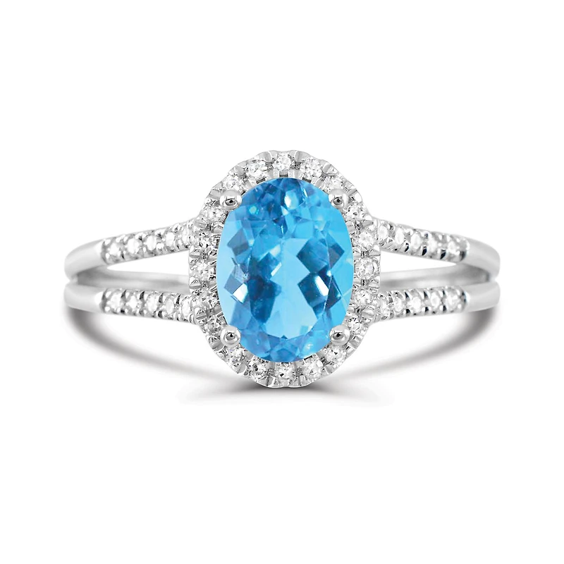 Sterling Silver Blue Topaz & Created White Sapphire Ring