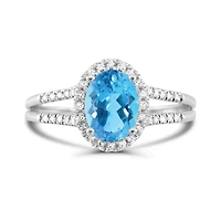 Sterling Silver Blue Topaz & Created White Sapphire Ring