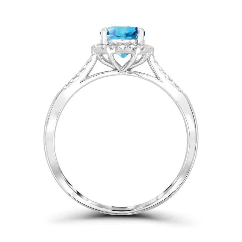 Sterling Silver Blue Topaz & Created White Sapphire Ring
