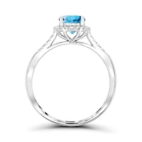 Sterling Silver Blue Topaz & Created White Sapphire Ring
