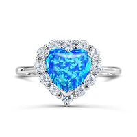 Sterling Silver Created Blue Opal & Created White Sapphire Heart Ring