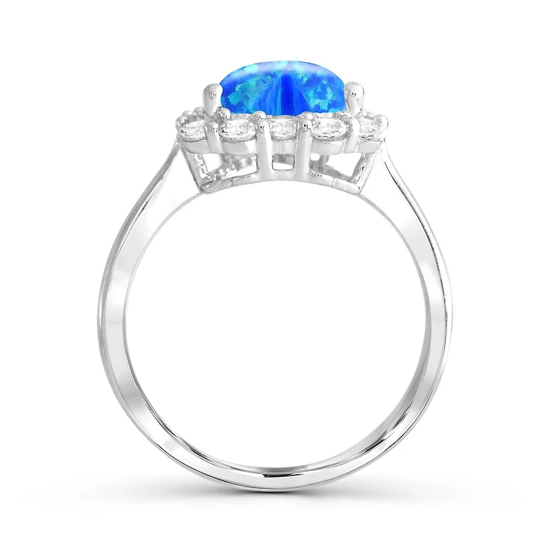 Sterling Silver Created Blue Opal & Created White Sapphire Heart Ring