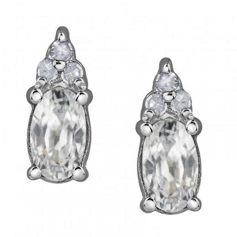 10K White Gold White Zircon & 0.05CTW Diamond Earrings