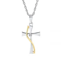 10K White & Yellow Gold Sash Diamond Set Cross